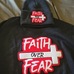 Faith Over Fear Women's Black Sweatshirt And Beanie Hat Set